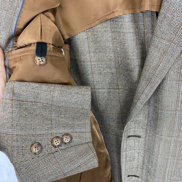 Brooks Brothers 1818 Fitzgerald 100% Wool Suit Jacket Size 44R Brown Blue Plaid - Picture 6 of 16